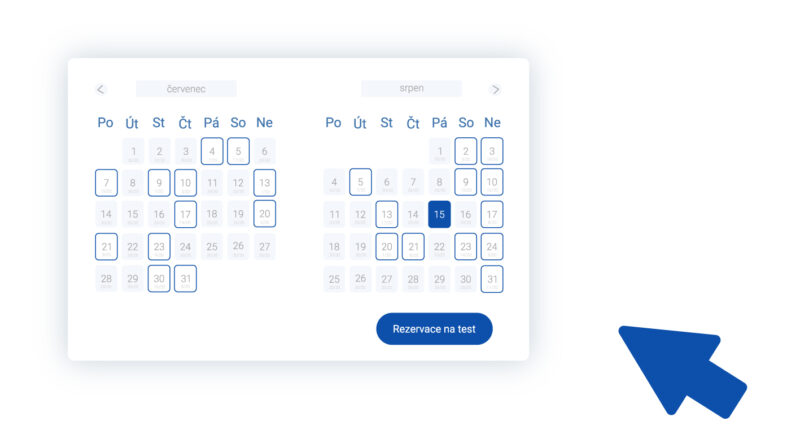 Ilustrace kalendáře se šipkou znázorňující jednoduchý výběr termínu pro testování u Covid Spot.